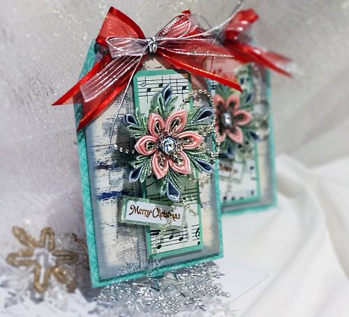 艾朵兒 adorer design 冰晶雪花晶燦綠櫻雪粉紅手工卡片 聖誕裝飾 (客製化 聖誕 情人卡)