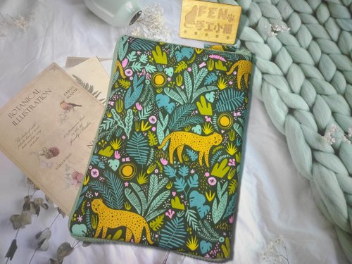 FEN手工小鋪 動物系列-韓國布叢林花豹款拉鍊布書套-拉鍊書衣現貨A5/25K燒餅包