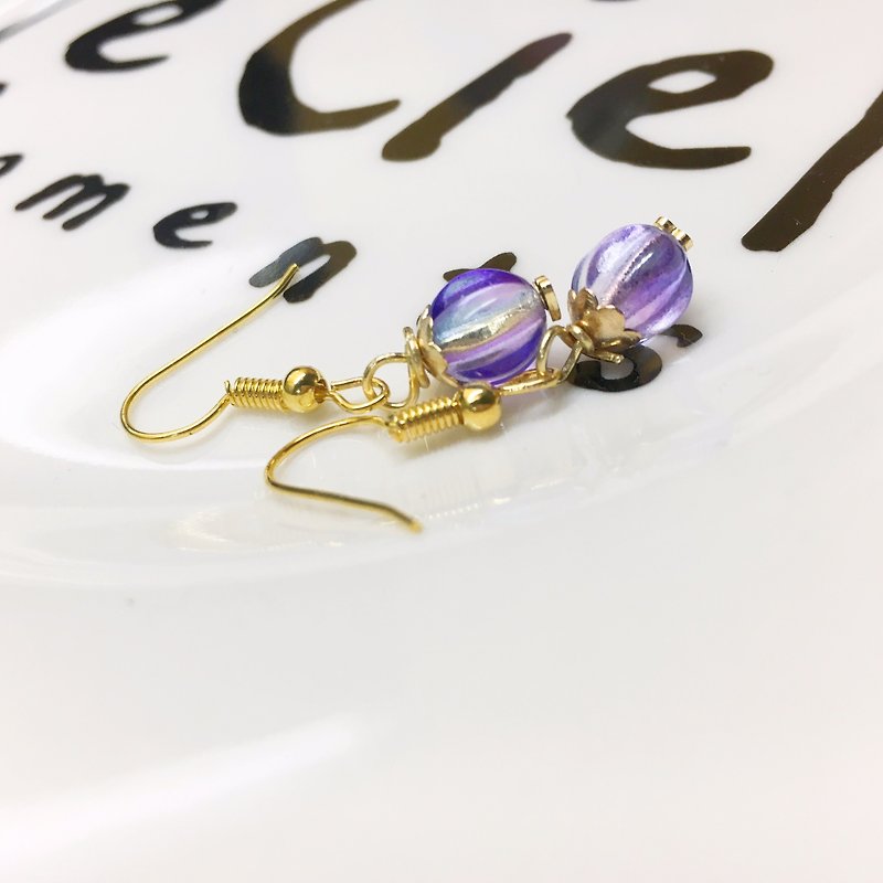 ◙Clip-on can be changed ◙ Purple Indigo Light Wave｜Glass｜Glass Dangle Earrings - Earrings & Clip-ons - Glass Purple