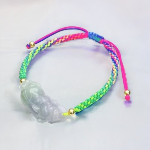 瓔珞珠寶盒 E.L.Jewelry Box 【招財神獸】糯飄綠花翡翠貔貅編織手鍊 | 天然緬甸玉翡翠A貨