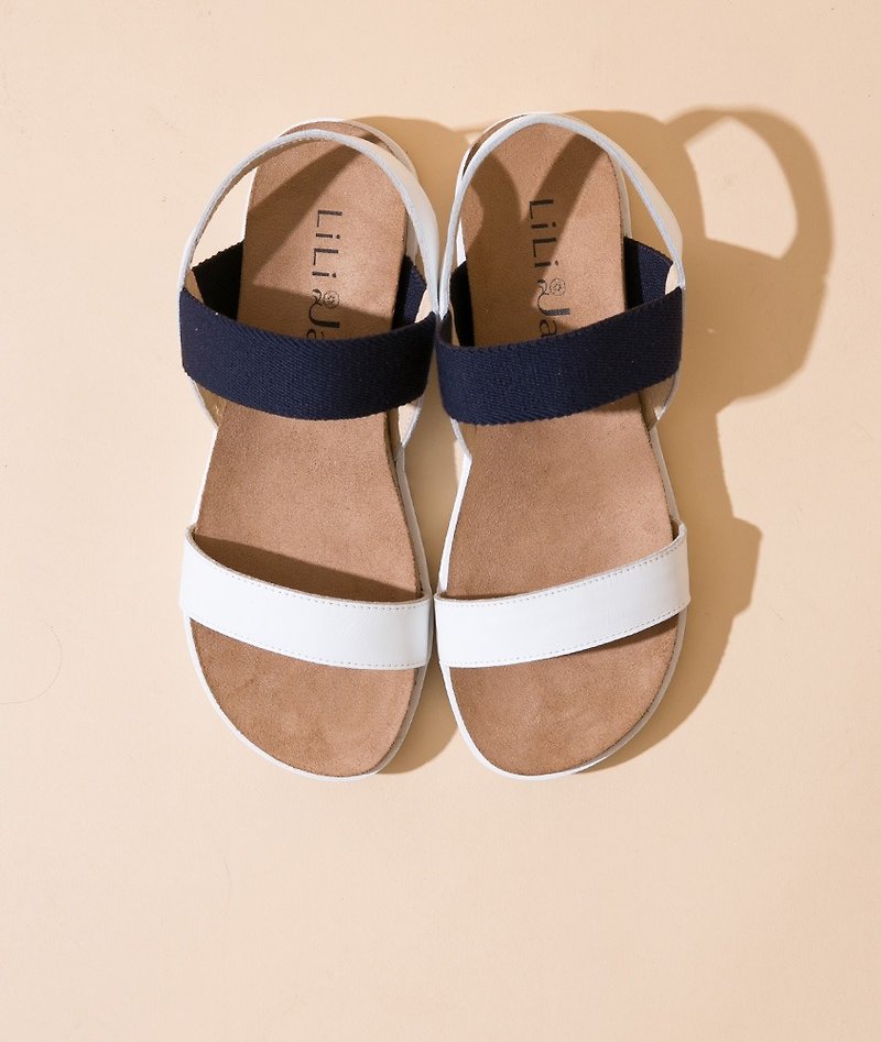 [Whisper] Great pastel leather strap sandals word _ white / blue - รองเท้าอ็อกฟอร์ดผู้หญิง - หนังแท้ ขาว
