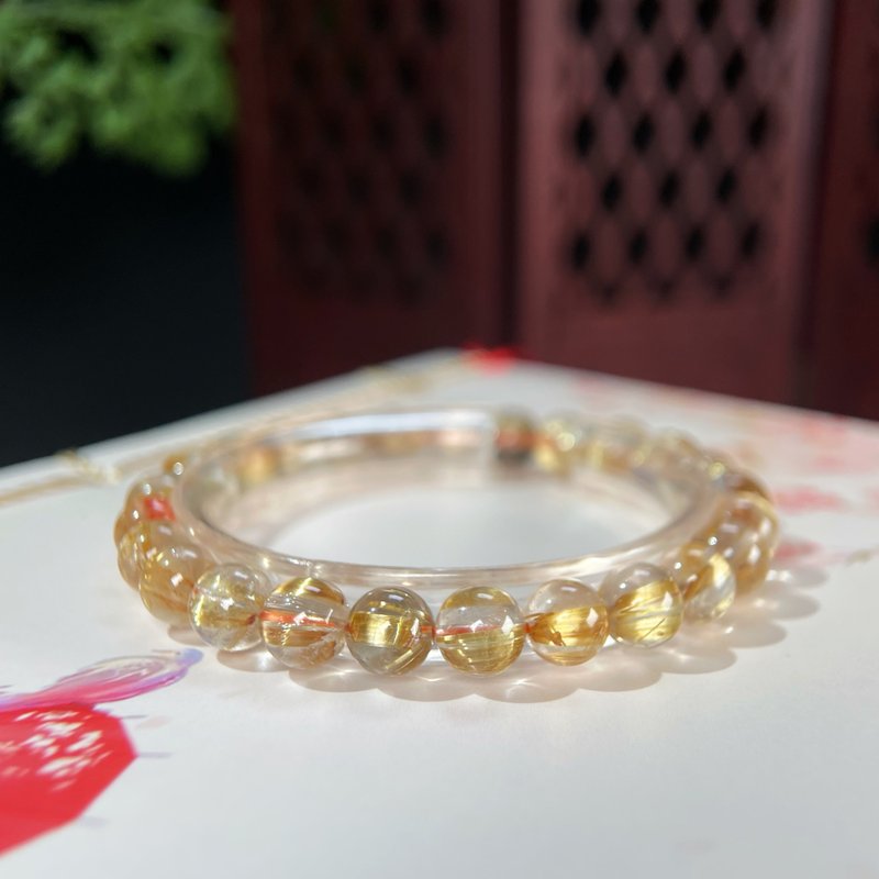冰透金鈦晶圓珠手釧 順髪貓眼金紅石水晶手錬 金光璀璨 富貴吉祥 - 手鍊/手環 - 水晶 金色