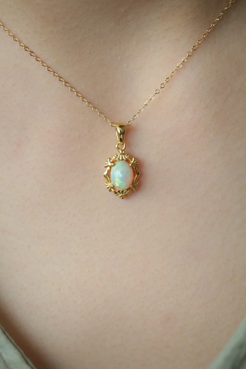 Palace African White Opal Necklace│Opal Birthstone Opal - สร้อยคอ - เครื่องประดับพลอย สีทอง