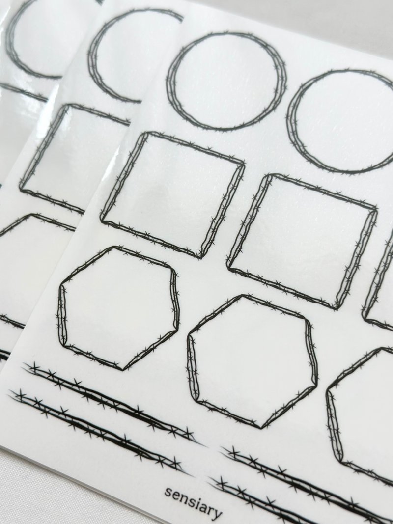 sensiary Barbed wire pattern figure transparent sticker 5p - 卡片/明信片 - 紙 
