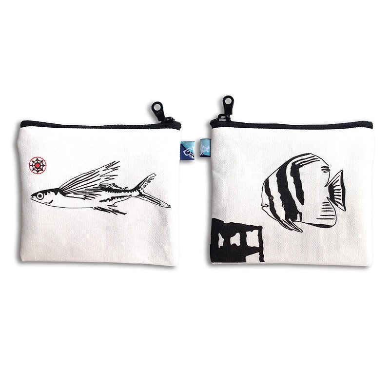Design No.OBFF149 - 【Batfish X Flying Fish】Two-Sided Purses - Coin Purses - Cotton & Hemp White