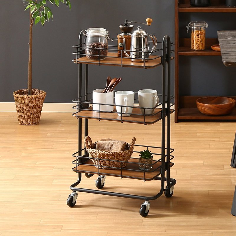 Japan FUJI BOEKI Minimalist Industrial Style Kitchen Three-tier Storage Trolley-DIY-Gentleman Black - ชั้นวาง/ตะกร้า - โลหะ สีดำ