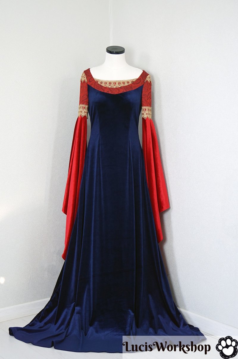 inspired by Arwen cosplay dress - Blood Red Gown - Made to order - 禮服/小禮服 - 聚酯纖維 藍色