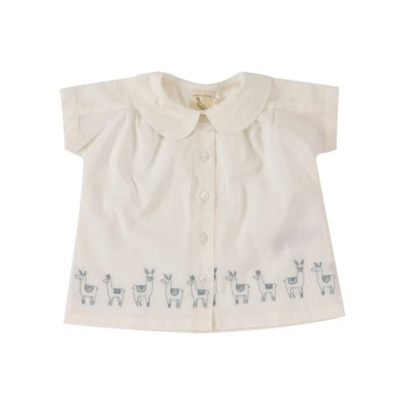 100% organic cotton alpaca print classic round neck. Girls short-sleeved shirt - Other - Cotton & Hemp Multicolor