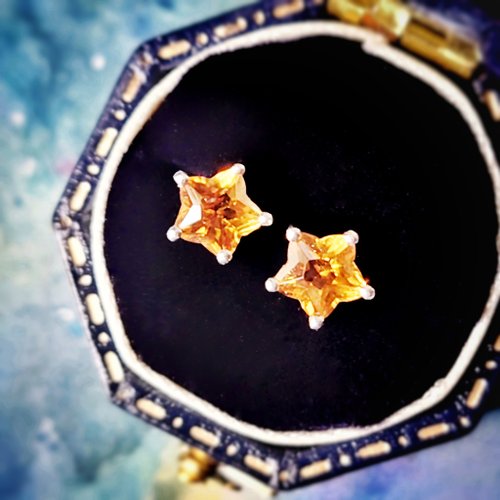 Tamasii Jewellery 小星星黃水晶電鍍18K白金純銀耳環
