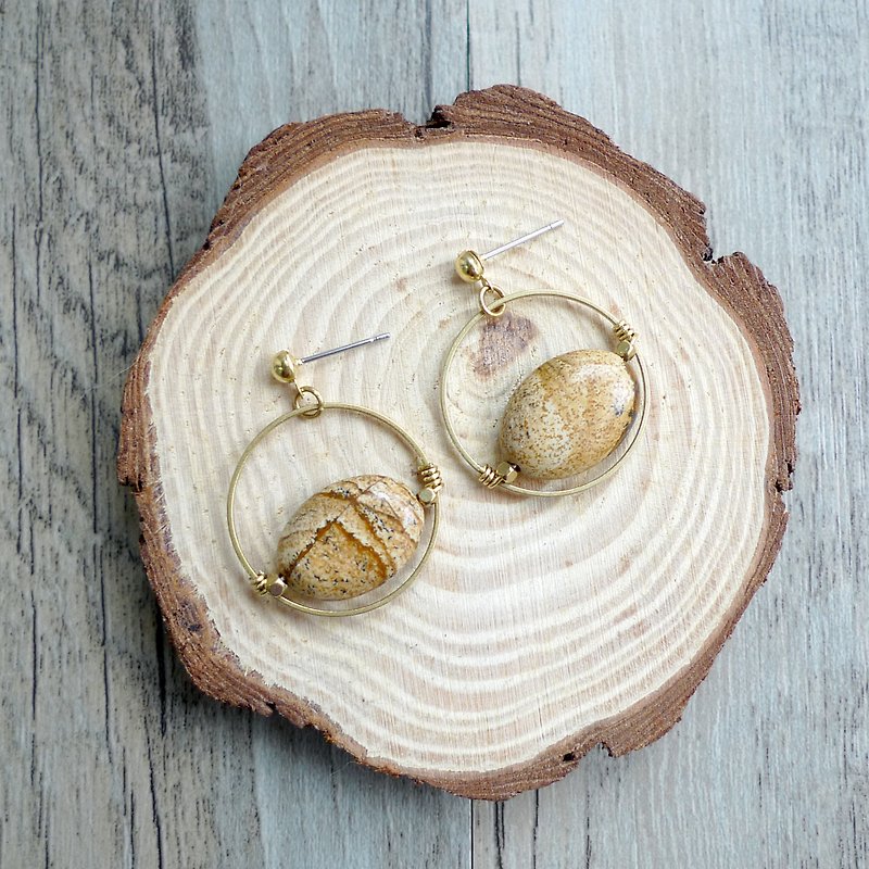 Misssheep-BN35- Simple Brass Picture Stone Earrings (Auricular / Ear Clips) - ต่างหู - โลหะ 