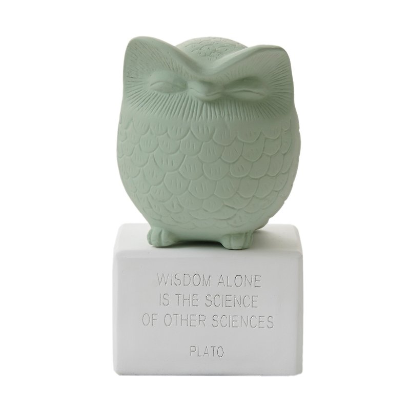 Ancient Greek cute owl ornament Owl M (medium-vintage green)-handmade ceramic statue - Items for Display - Pottery Green