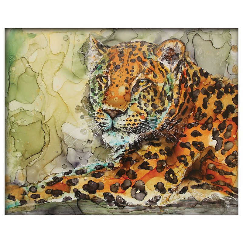 Leopard painting original feng shui painting on the wall - ตกแต่งผนัง - วัสดุอื่นๆ สีส้ม