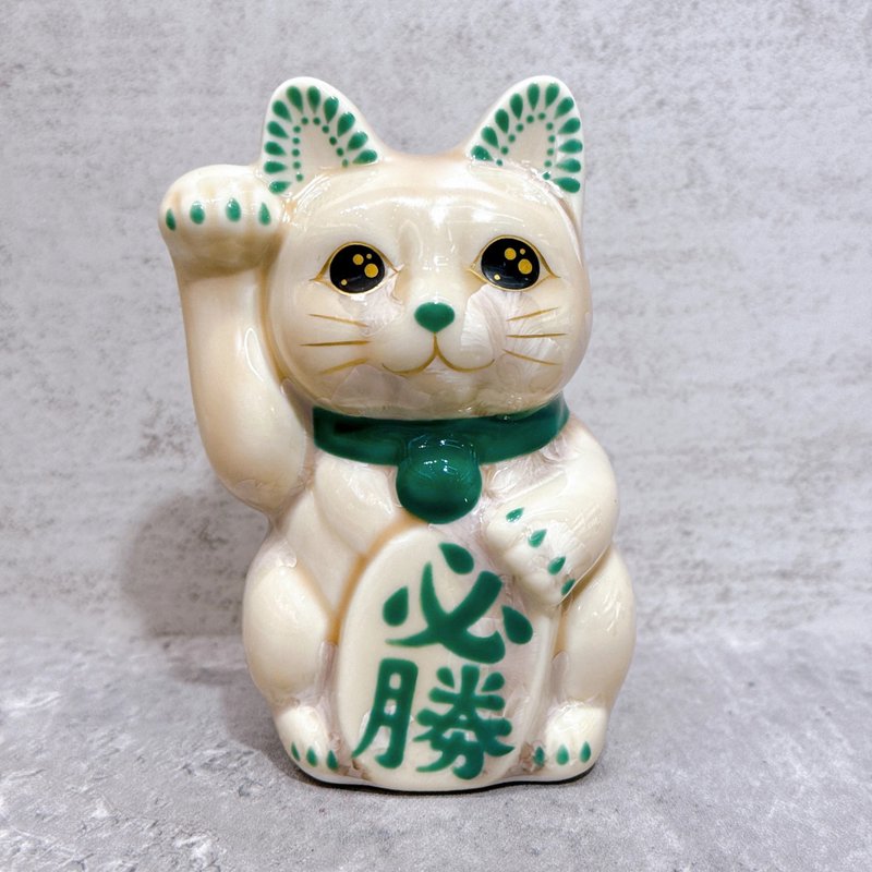 【杏喵安康】日本清水燒招財貓 | 花結晶 杏 必勝 右 特小 - 擺飾/家飾品 - 瓷 卡其色