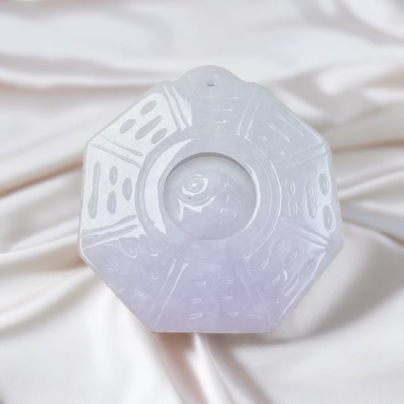 【擋煞‧避邪】冰種飄花八卦吊墜 | 天然緬甸A貨翡翠 | 送禮 - 吊飾/掛飾 - 玉石 透明
