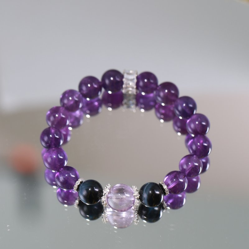 Original design pure natural Uruguayan amethyst bracelet with blue Stone stone bracelet male and female student gift - Bracelets - Crystal Purple