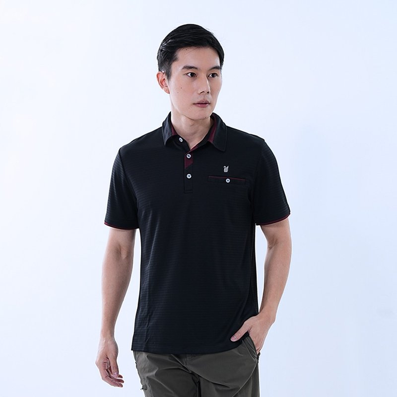 Men's Moisture Wicking and Anti-UV Functional POLO Shirt GS1037 Jacquard Black (M-6L Large Size) - ชุดกีฬาผู้ชาย - เส้นใยสังเคราะห์ 