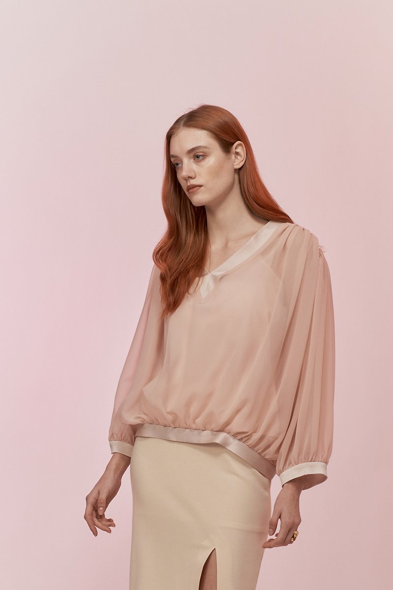 V-Neck Bubble Sleeve 2-Piece Top | pink - Women's Tops - Polyester Pink