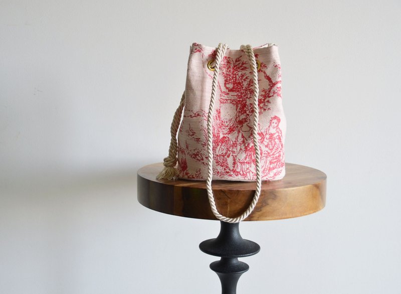 數量限定 法國印花棉布緹花 2用波歇特水手包 紅色 Toile de Jouy - 側背包/斜背包 - 棉．麻 紅色