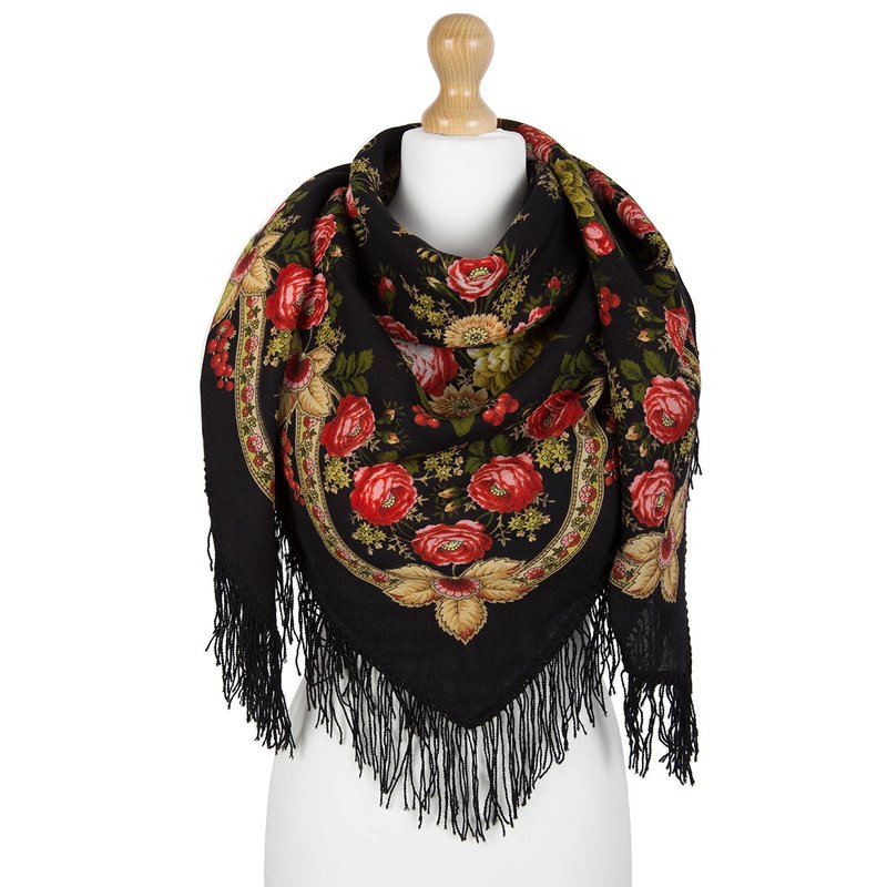 Luxury! Original Pavlovo Posad Russian Shawl 100% Wool Scarf Wrap 1194-18 - 絲巾 - 羊毛 黑色
