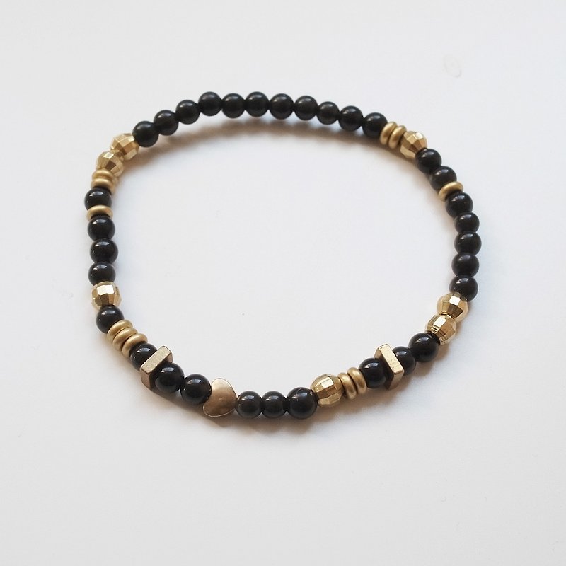 ☽ Qi Xi hand for ☽ [07289] brass accessories with obsidian - สร้อยข้อมือ - หิน สีดำ
