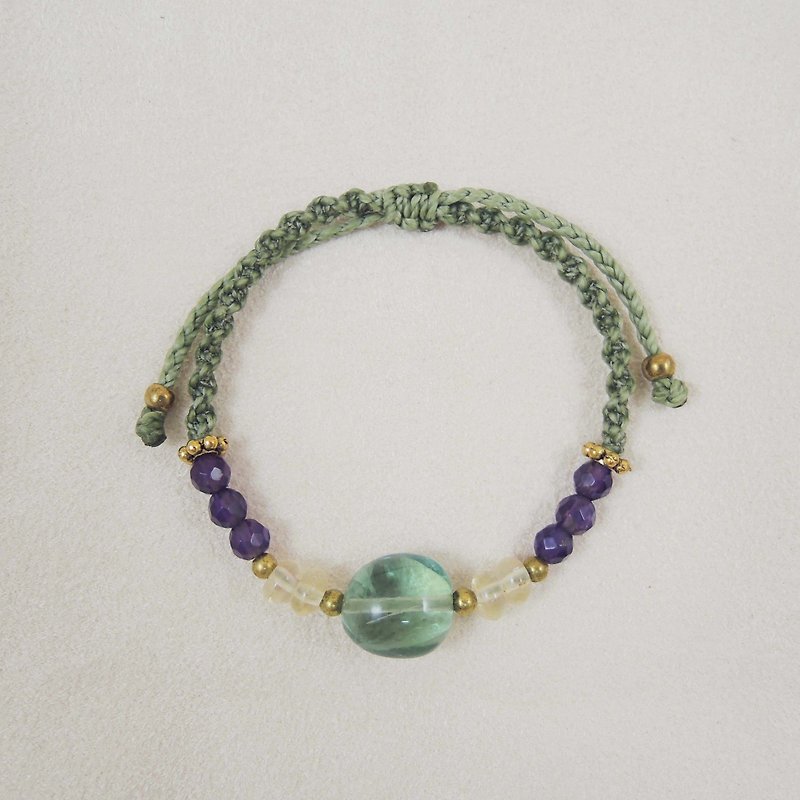 Pure / natural stone x Brazilian silk Wax thread bracelet - สร้อยข้อมือ - เครื่องเพชรพลอย สีเขียว