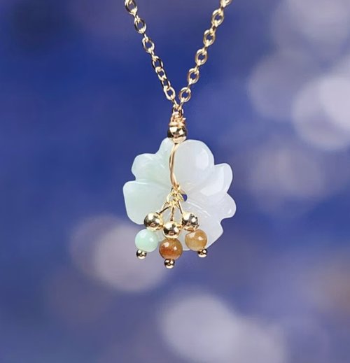 瓔珞珠寶盒 E.L.Jewelry Box 冰種翡翠花花設計款項鍊 14K包金 | 天然緬甸玉翡翠A貨 | 送禮