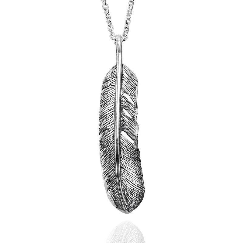 佑翼(大) 造型純銀項鍊銀飾 手工製作(單條價) 印地安羽毛 - 項鍊 - 純銀 銀色