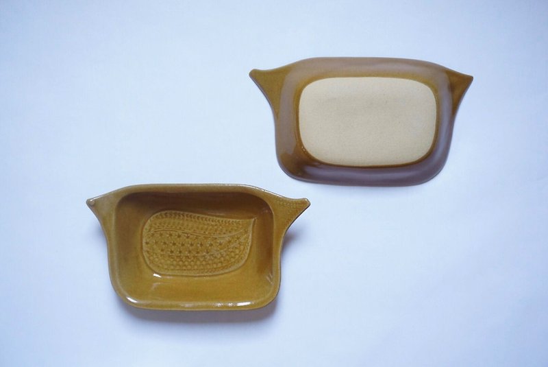 Japanese pottery writer Yoshiko Yoshiaki kiln hand made creative yellow glaze bird-shaped rectangular tableware - Bowls - Pottery 