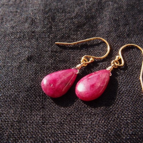 K14gf】Dark Ruby Big Drop Earrings ダークルビー 雫ピアス【M