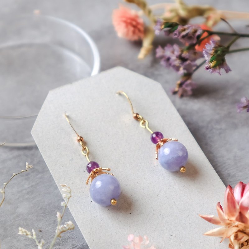 Natural Stone Geometric Brass Earrings - Baroque - Earrings & Clip-ons - Copper & Brass Purple