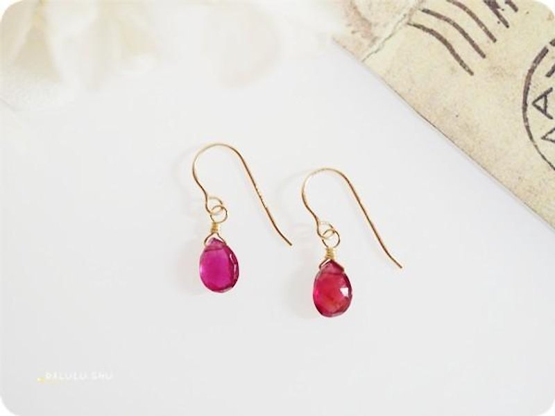 Ruby color sapphire one grain earring / Change to earrings September birthstone - ต่างหู - เครื่องเพชรพลอย 