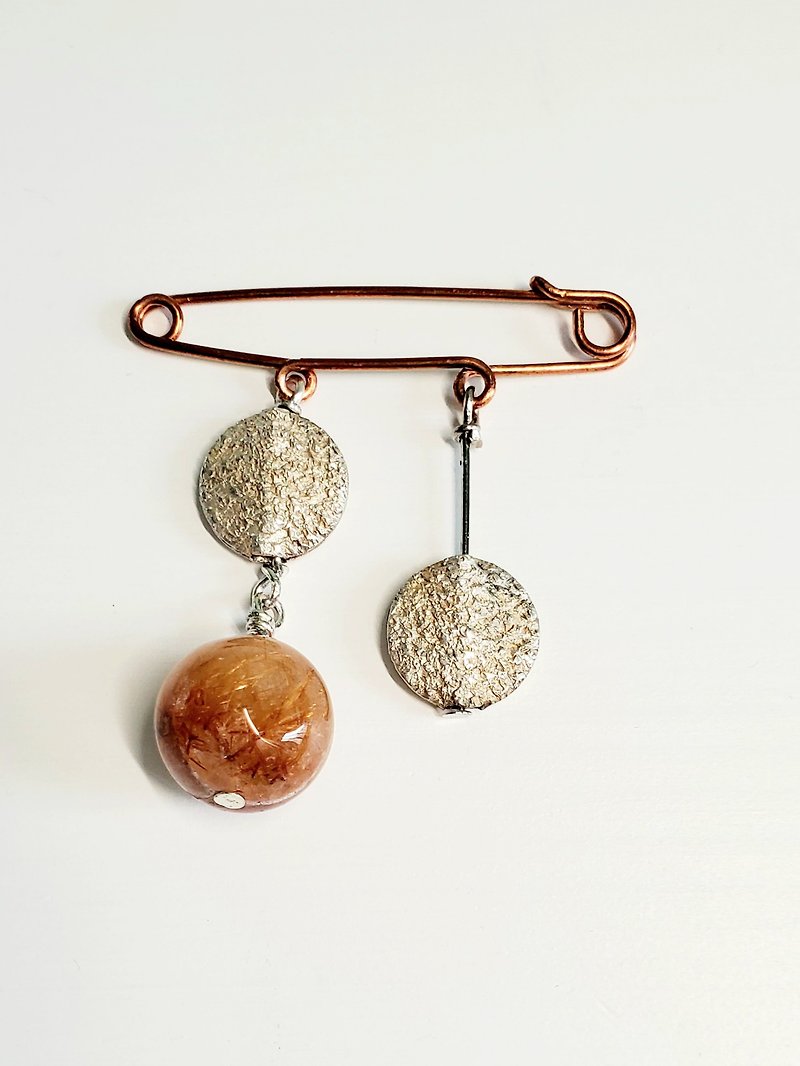 Natural rutile quartz Indian style silver brooch (Copper pin) - Brooches - Gemstone 