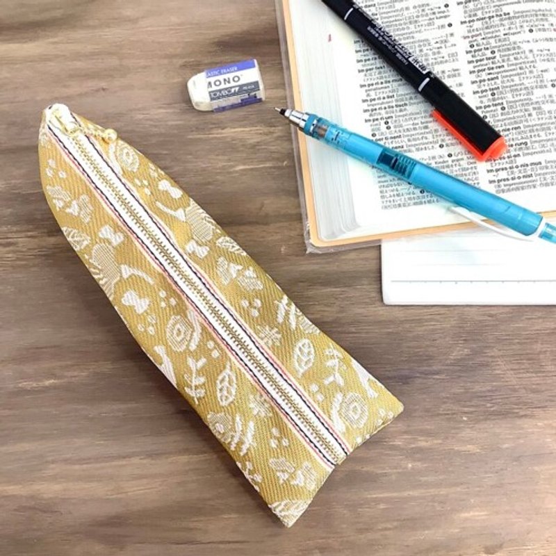 Pen case with bird and flower pattern - Pencil Cases - Other Materials Gold