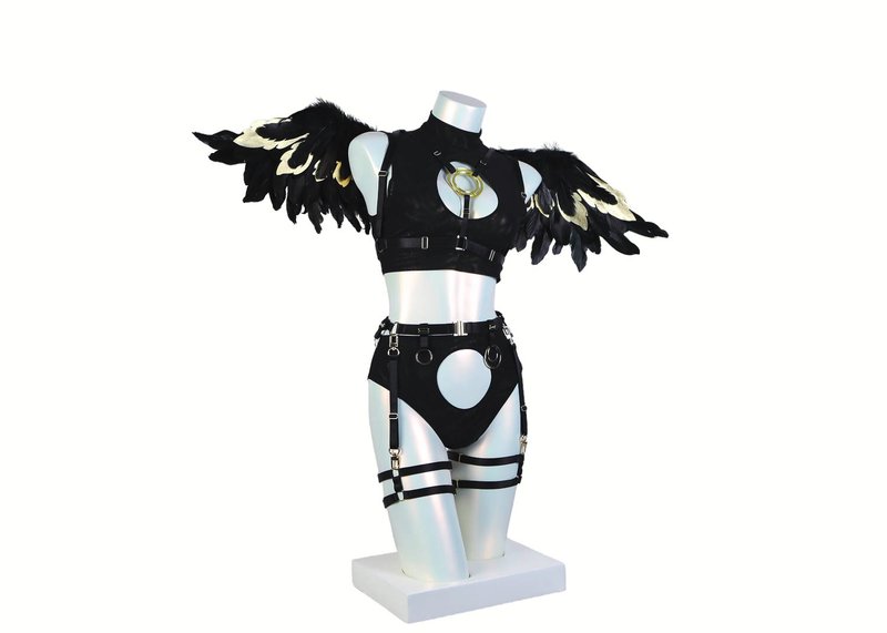 Halo Harness and Lingerie Set Black - 女內衣褲 - 其他材質 黑色