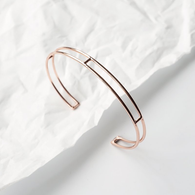 Minimal Rose Gold Wire Bangle - Bracelets - Other Metals Pink
