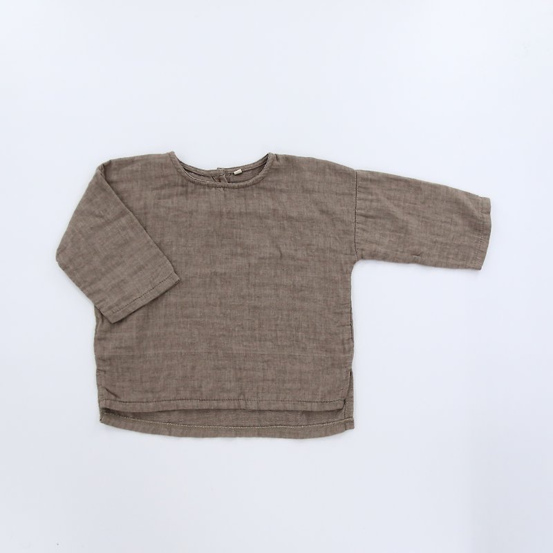 Children's Double Layer Cotton T-Shirt-Khaki - เสื้อยืด - ผ้าฝ้าย/ผ้าลินิน สีนำ้ตาล