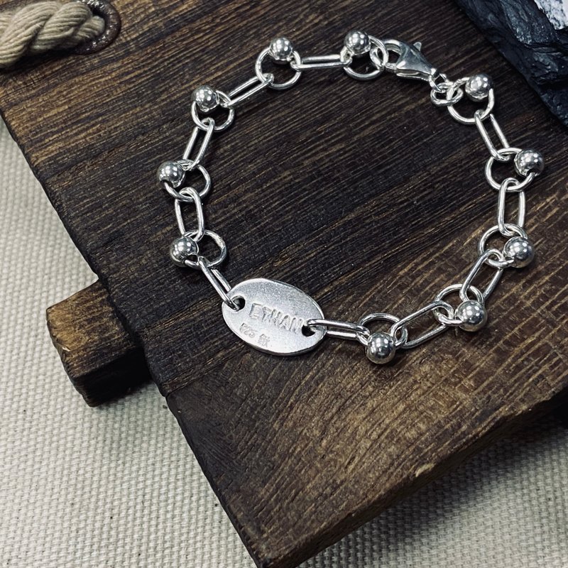 Perfect sterling silver moon bracelet and anklet with customized name S100 bold style - สร้อยข้อมือ - เงินแท้ 