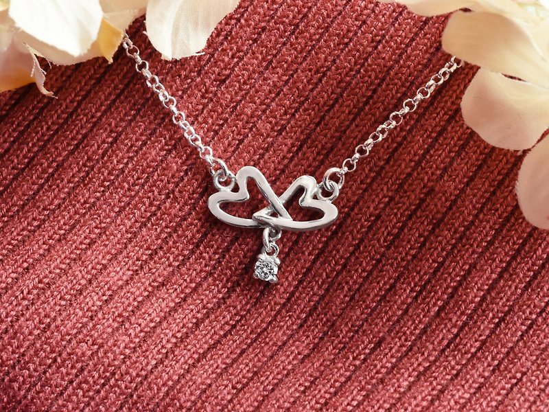 Heart to Heart | Fine Necklace 925 Sterling Silver Single Diamond Love Clavicle Chain Handmade Silver Lover Gift - สร้อยคอ - เงินแท้ สีเงิน