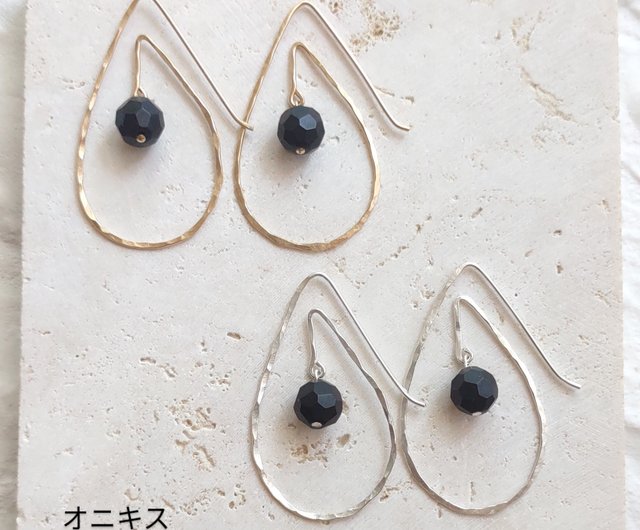 Uzu - Large しずく型フープピアス シルバー925 14kgf 9種類の天然石 - ショップ KaeKurimoto Jewelry  ピアス・イヤリング - Pinkoi