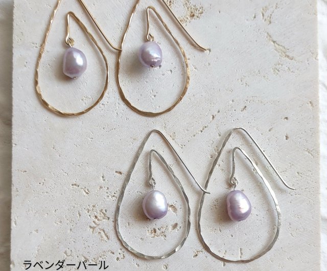 Uzu - Large しずく型フープピアス シルバー925 14kgf 9種類の天然石 - ショップ KaeKurimoto Jewelry  ピアス・イヤリング - Pinkoi