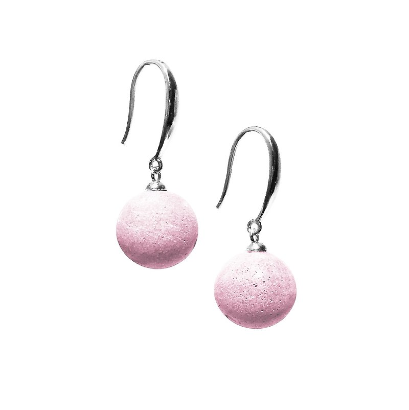 Candy cement bead earrings (ear hook style) - Pink - Earrings & Clip-ons - Cement Pink