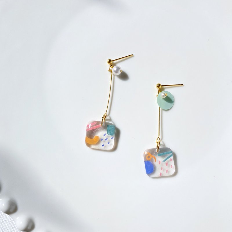 迷宮躲貓貓夾式/針式耳環 - 耳環/耳夾/耳骨夾 - 樹脂 透明