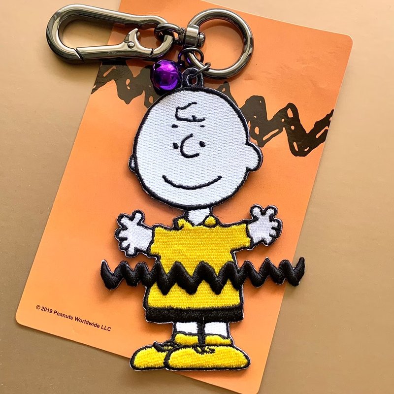 Snoopy Charlie Brown  embroidery Keychain - Keychains - Other Materials Orange