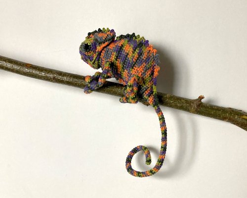かぎ針編みの動物カメレオン、カラフルなトカゲ、かぎ針編みの爬虫類の