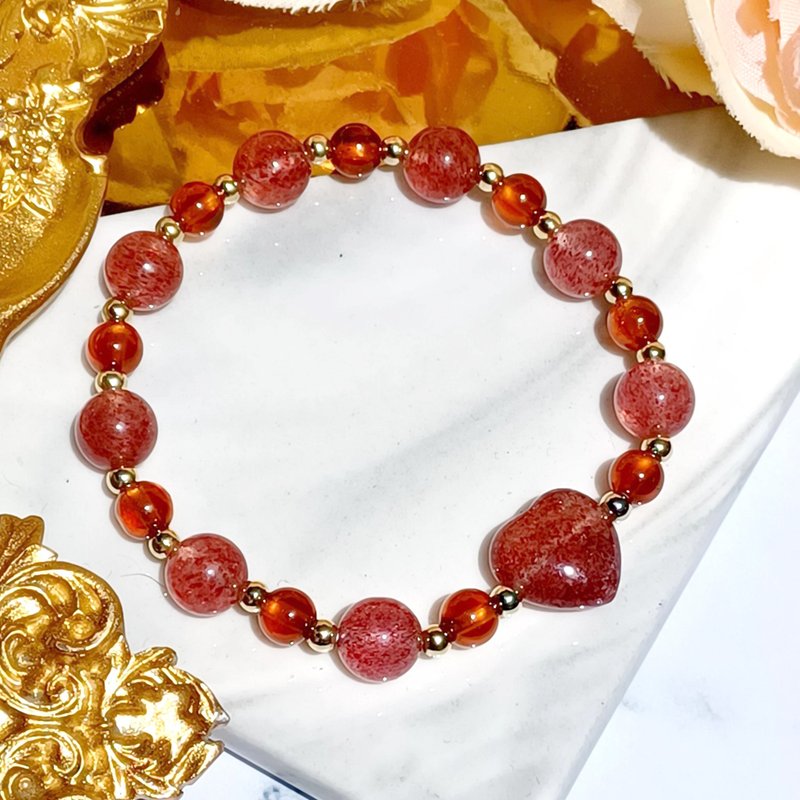 [Customized Model 06] Top Flash Sand Strawberry Crystal Pink Crystal | Doujin Crystal DIY Design Bracelet - Bracelets - Gemstone 