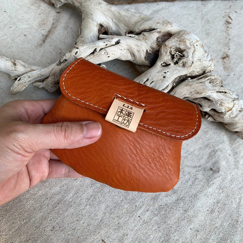 Shell change / storage dual-use bag leather creative hand made - กระเป๋าใส่เหรียญ - หนังแท้ สีส้ม