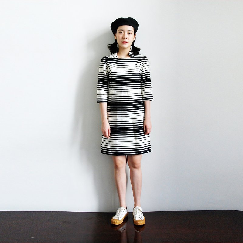 Pumpkin Vintage. Ancient black and white horizontal strips - One Piece Dresses - Other Materials 