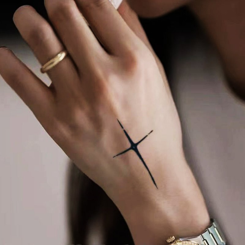 Send 2 pictures of [Stigmata Cross] Realistic semi-permanent tattoo pattern herbal tattoo stickers simulation long-lasting men and women - สติ๊กเกอร์แทททู - กระดาษ สีดำ