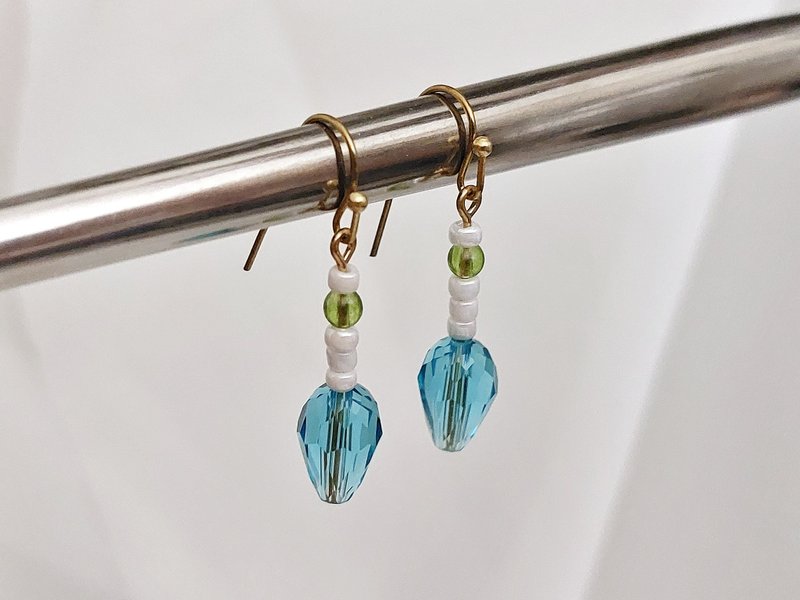 地仙 L'IMMORTEL chill系列 #15 垂墜耳飾 可改夾 - 耳環/耳夾/耳骨夾 - 玻璃 藍色