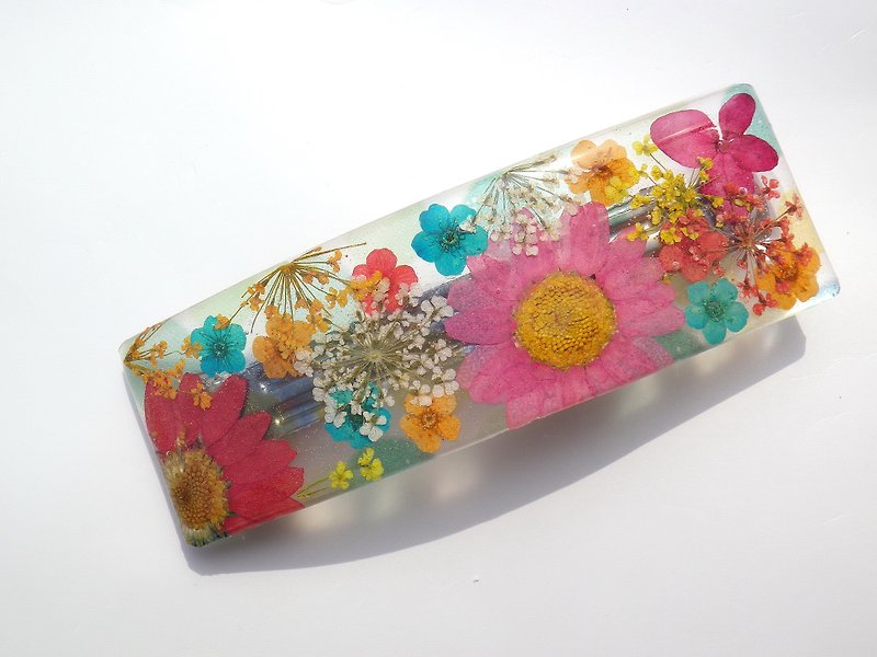 Resin hair pin, Hair pin with real flowers, Flower hair accessory, Spring color (二) - Hair Accessories - Plastic 